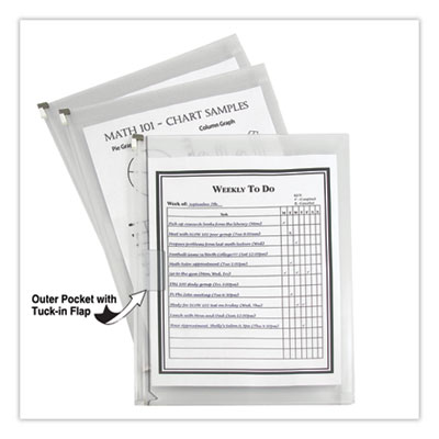 C-Line Zip n Go Reusable Envelope w/Outer Pocket, 13 x 10, Clear, 3/Pack CLI48117